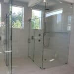 glass shower in bathroom