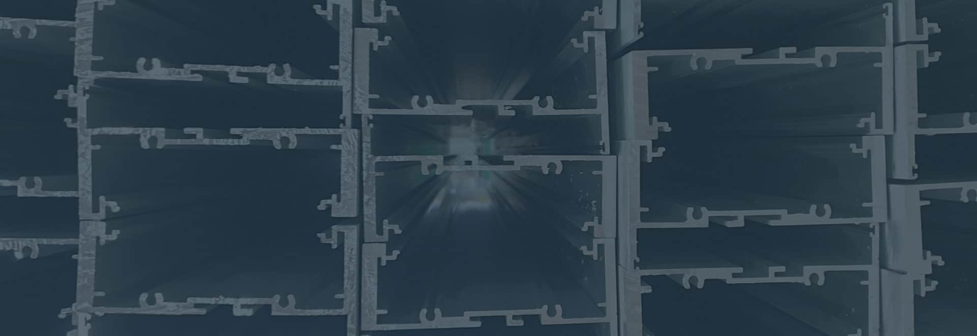 Stockpile of metal frames with a blue tint overlay.