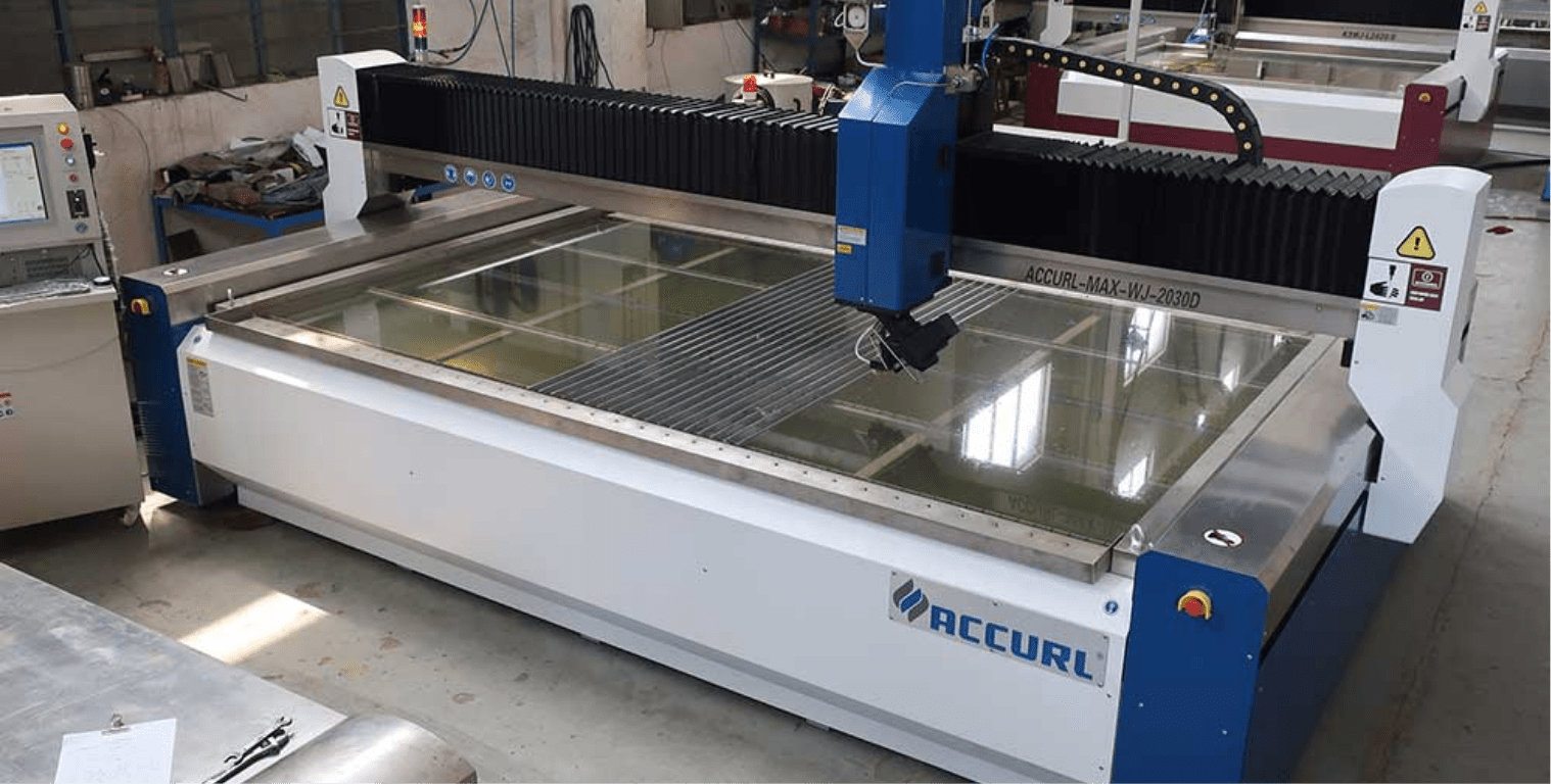 glass water jet cutter in manufacturing facility