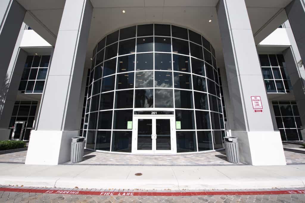 A Secured Commercial Glass Door at the front of a Hospital